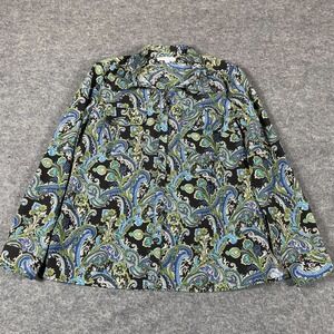 Notations Top Womens Medium‎ M Blue Paisley Button Up Blouse Elegant Oversized